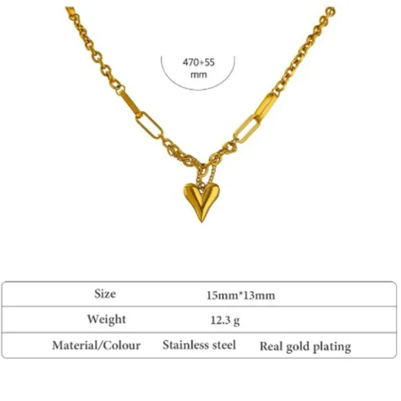 Stainless‎ Steel 18 K Metal Texture Choker Heart Pendant Necklace for Wom… - Picture 4 of 6